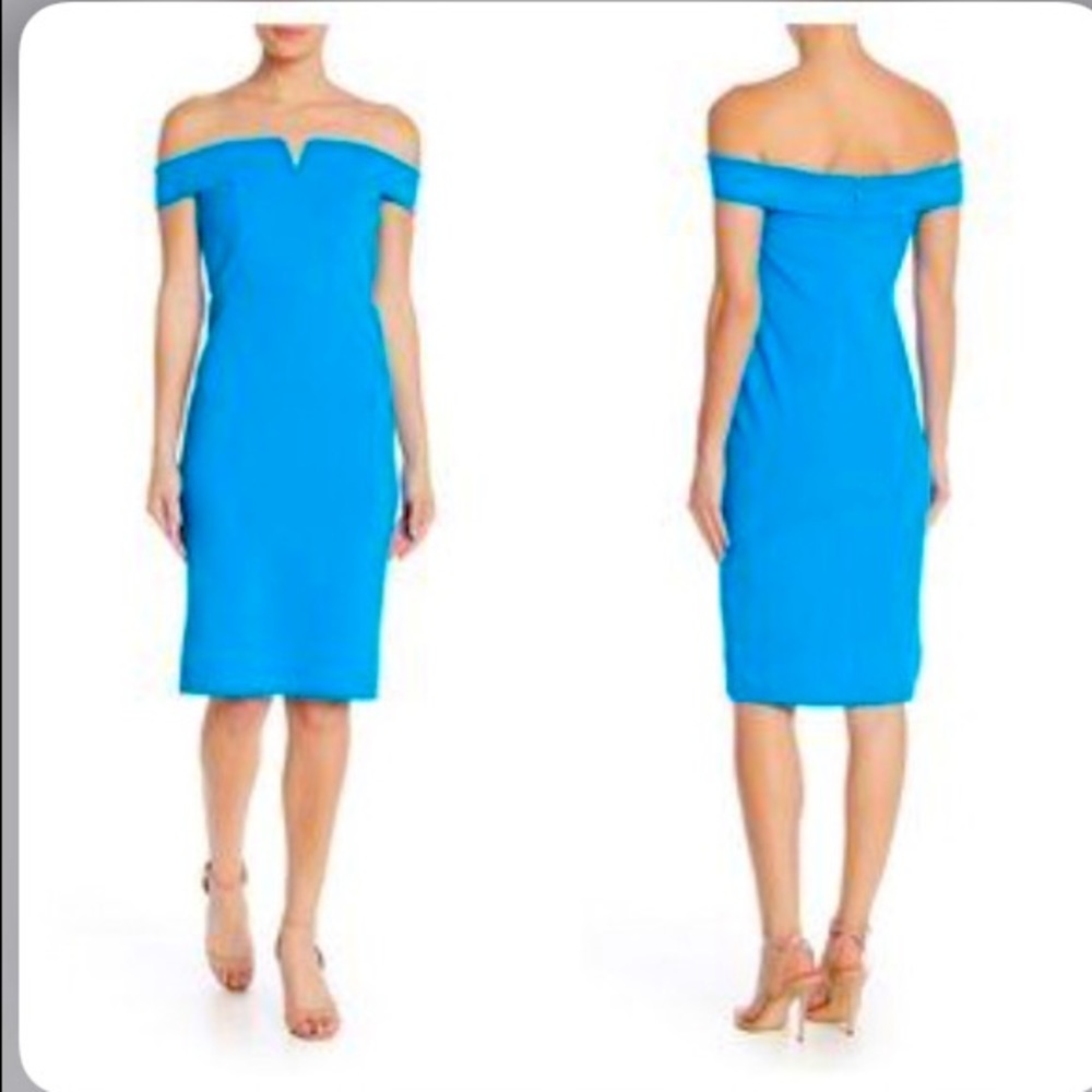 Love X Design Aqua Blue Off the Shoulder Dress Enclosed Zipper Back. New/ Large